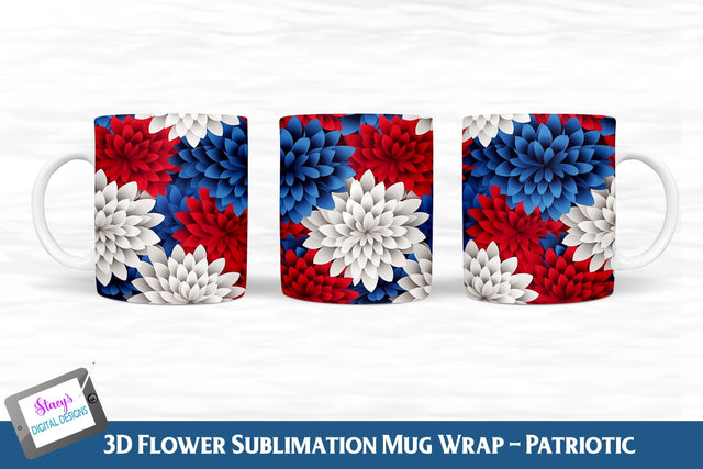 3D Flower Mug | Flower Mug Wrap | Red White and Blue Sublimation Stacy's Digital Designs 
