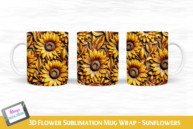 3D Flower Mug | Flower Mug Wrap | Sunflowers 2 Sublimation Stacy's Digital Designs 
