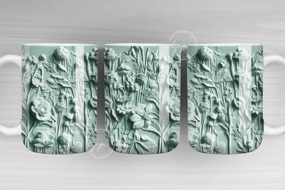 3D Flower Mug, Green Floral Mug, Wedding Mug Design, Floral Mug PNG, 3D Mural Mug, 11 & 15 Oz Mug Sublimation Wrap, Digital Download Sublimation Syre Digital Creations 