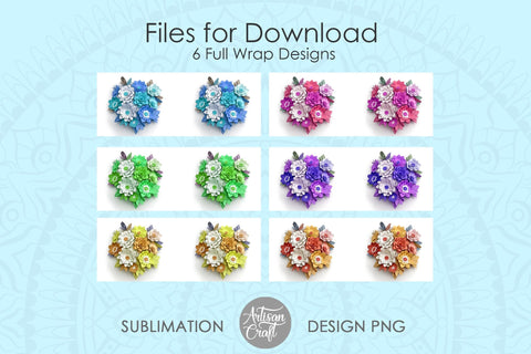 3D flower mug sublimation wrap, 3D paper flowers, 11oz mug template Sublimation Artisan Craft SVG 