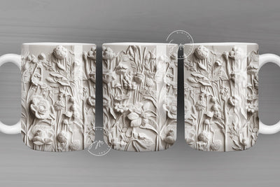 3D Flower Mug, White Floral Mug, Wedding Mug Design, Floral Mug PNG, 3D Mural Mug, 11 & 15 Oz Mug Sublimation Wrap, Digital Download Sublimation Syre Digital Creations 
