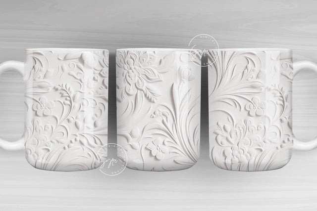 3D Flower Mug, White Floral Mug, Wedding Mug Design, Floral Mug PNG, 3D Mural Mug, 11 & 15 Oz Mug Sublimation Wrap, Digital Download Sublimation Syre Digital Creations 