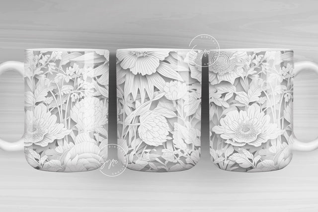 3D Flower Mug, White Floral Mug, Wedding Mug Design, Floral Mug PNG, Paper Quilling Mug, 11 & 15 Oz Mug Sublimation Wrap, Digital Download Sublimation Syre Digital Creations 