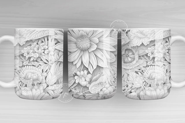 3D Flower Mug, White Floral Mug, Wedding Mug Design, Floral Mug PNG, Paper Quilling Mug, 11 & 15 Oz Mug Sublimation Wrap, Digital Download Sublimation Syre Digital Creations 