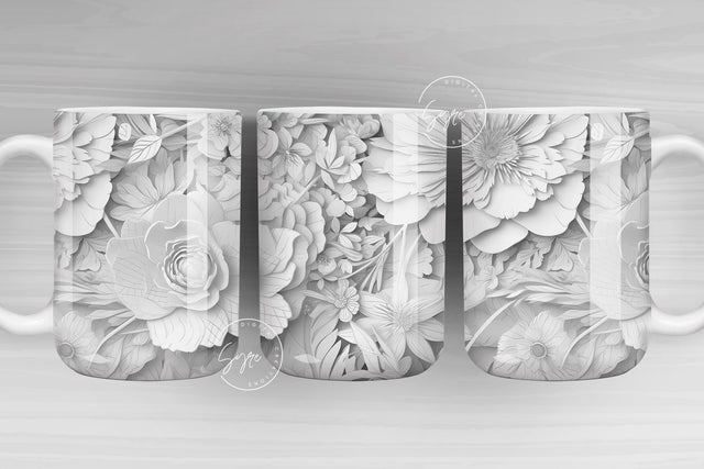 3D Flower Mug, White Floral Mug, Wedding Mug Design, Floral Mug PNG, Paper Quilling Mug, 11 & 15 Oz Mug Sublimation Wrap, Digital Download Sublimation Syre Digital Creations 