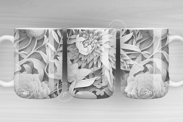 3D Flower Mug, White Floral Mug, Wedding Mug Design, Floral Mug PNG, Paper Quilling Mug, 11 & 15 Oz Mug Sublimation Wrap, Digital Download Sublimation Syre Digital Creations 