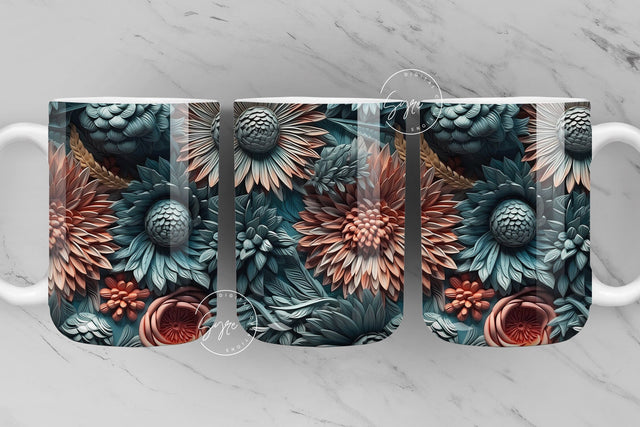 3D Flower Mug, Wild Flower Mug, Wedding Mug Design, Floral Mug PNG, 3D Mural Mug, 11 & 15 Oz Mug Sublimation Wrap, Digital Download Sublimation Syre Digital Creations 