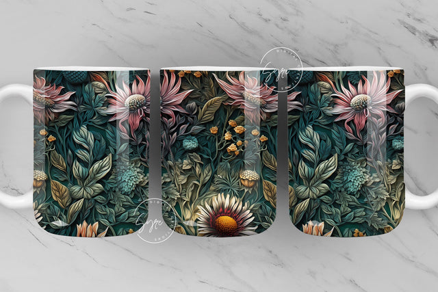 3D Flower Mug, Wild Flower Mug, Wedding Mug Design, Floral Mug PNG, 3D Mural Mug, 11 & 15 Oz Mug Sublimation Wrap, Digital Download Sublimation Syre Digital Creations 