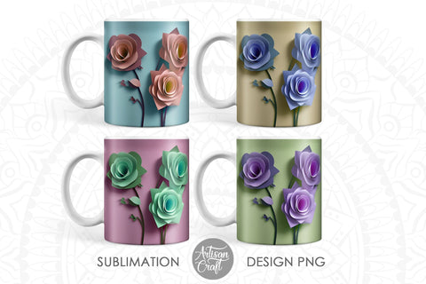 3D flower mug wrap for sublimation Sublimation Artisan Craft SVG 