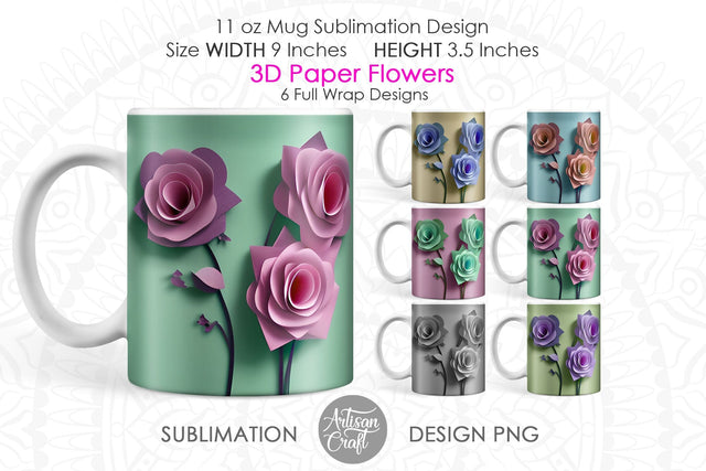 3D flower mug wrap for sublimation Sublimation Artisan Craft SVG 