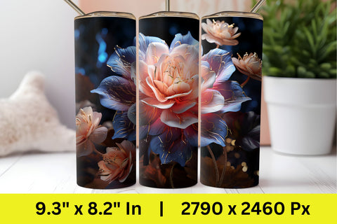 3d Flower Sublimation Tumbler, 3d Tumbler Wrap, Tumbler Wrap Sublimation FloridPrintables 