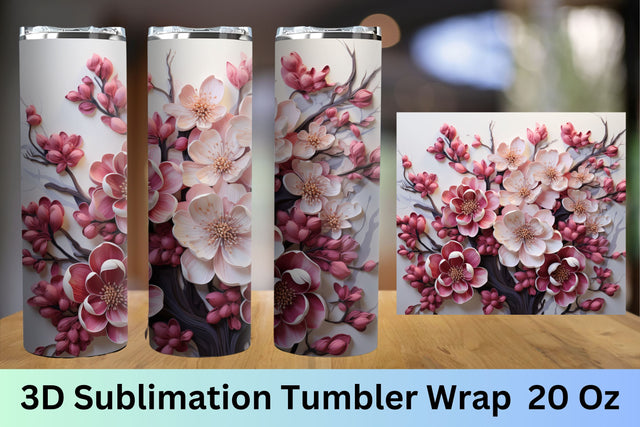 3d Flower Sublimation Tumbler Wrap | 3d Flowers 20 Oz Skinny Sublimation FloridPrintables 