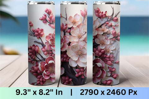 3d Flower Sublimation Tumbler Wrap | 3d Flowers 20 Oz Skinny Sublimation FloridPrintables 