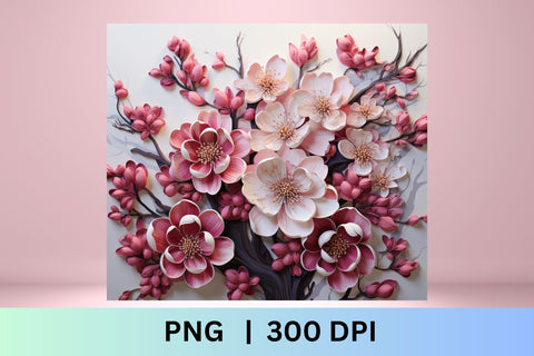 3d Flower Sublimation Tumbler Wrap | 3d Flowers 20 Oz Skinny Sublimation FloridPrintables 