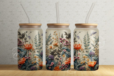 3D Flower Tumbler, 16 oz Libbey Glass Can Tumbler Sublimation Design, Spring, Wedding Tumbler Wrap, Mural Art, Floral Glass Can, Digital Sublimation Syre Digital Creations 