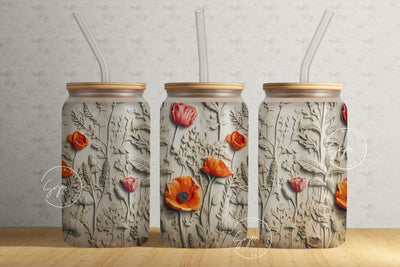 3D Flower Tumbler, 16 oz Libbey Glass Can Tumbler Sublimation Design, Spring, Wedding Tumbler Wrap, Mural Art, Floral Glass Can, Digital Sublimation Syre Digital Creations 