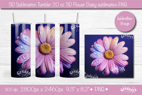 3D Flower tumbler 3D Daisy 3D sublimation tumbler wrap, 20 Oz sublimation design Sublimation Createya Design 