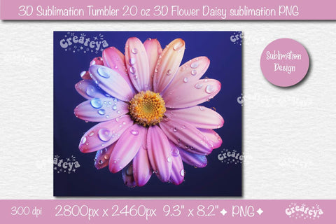 3D Flower tumbler 3D Daisy 3D sublimation tumbler wrap, 20 Oz sublimation design Sublimation Createya Design 