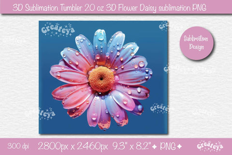3D Flower tumbler 3D Daisy 3D sublimation tumbler wrap, 20 Oz sublimation design Sublimation Createya Design 
