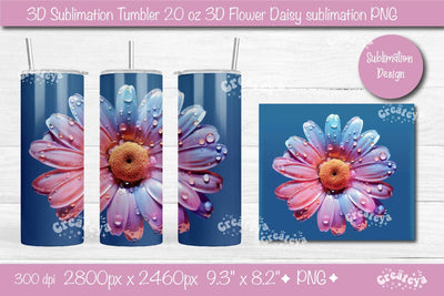 3D Flower tumbler 3D Daisy 3D sublimation tumbler wrap, 20 Oz sublimation design Sublimation Createya Design 