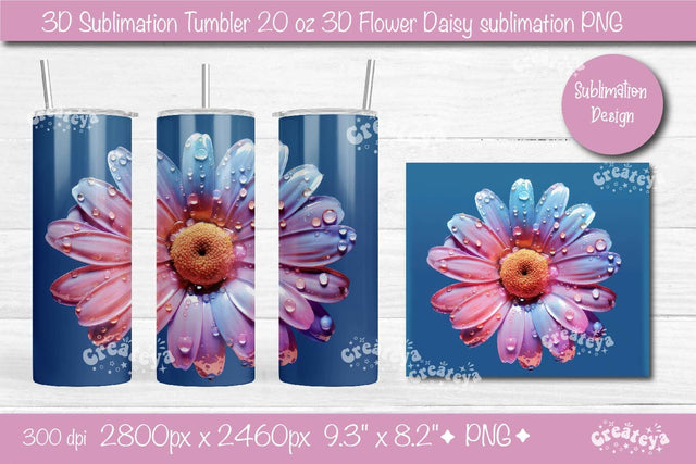 3D Flower tumbler 3D Daisy 3D sublimation tumbler wrap, 20 Oz sublimation design Sublimation Createya Design 