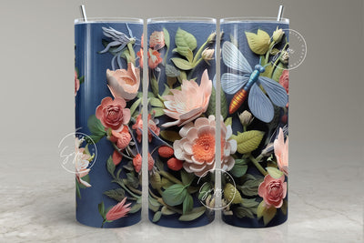 3D Flower Tumbler, 3D Dragonfly Tumbler, 20 oz Skinny Tumbler Sublimation, Spring Tumbler, Wedding Tumbler Wrap, Mural Art, Digital Download Sublimation Syre Digital Creations 
