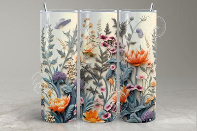 3D Flower Tumbler, 3D Floral Tumbler, 20 oz Skinny Tumbler Sublimation, Spring Tumbler, Wedding Tumbler Wrap, Mural Art, Digital Download Sublimation Syre Digital Creations 