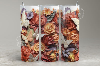 3D Flower Tumbler, 3D Floral Tumbler, 20 oz Skinny Tumbler Sublimation, Spring Tumbler, Wedding Tumbler Wrap, Mural Art, Digital Download Sublimation Syre Digital Creations 