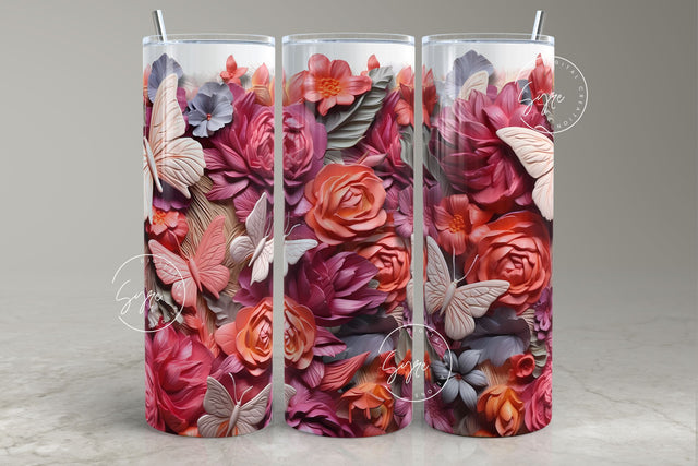 3D Flower Tumbler, 3D Floral Tumbler, 20 oz Skinny Tumbler Sublimation, Spring Tumbler, Wedding Tumbler Wrap, Mural Art, Digital Download Sublimation Syre Digital Creations 