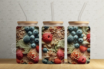 3D Flower Tumbler, 3D Fruits Tumbler, 16oz Libbey Glass Can Tumbler Sublimation Design, Spring Tumbler, Mural Art, Floral Glass Can, Digital Sublimation Syre Digital Creations 