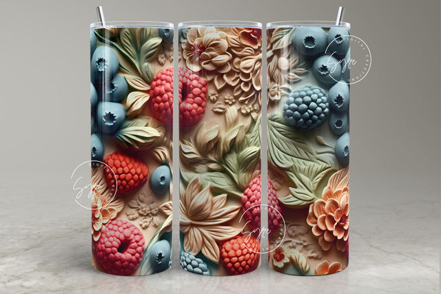 3D Flower Tumbler, 3D Fruits Tumbler, 20 oz Skinny Tumbler Sublimation, Spring Tumbler, Wedding Tumbler Wrap, Mural Art, Digital Download Sublimation Syre Digital Creations 