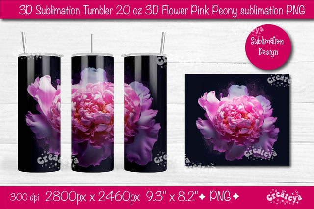 3D Flower tumbler 3D Pink Peony 3D sublimation tumbler wrap, 20 Oz sublimation design Sublimation Createya Design 
