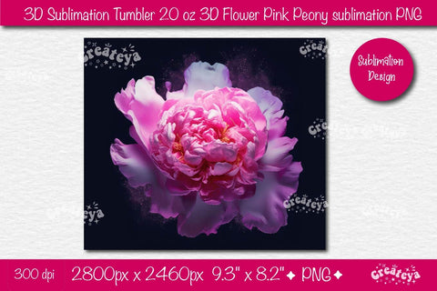 3D Flower tumbler 3D Pink Peony 3D sublimation tumbler wrap, 20 Oz sublimation design Sublimation Createya Design 