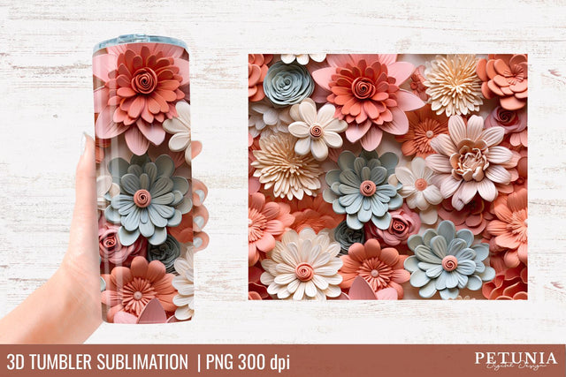 3D Flower Tumbler | 3D Sublimation Tumbler Wrap Sublimation Petunia Digital Design 