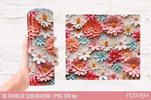 3D Flower Tumbler | 3D Sublimation Tumbler Wrap Sublimation Petunia Digital Design 