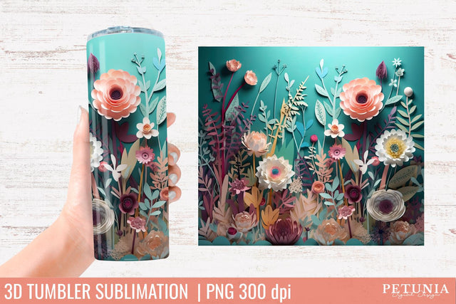 3D Flower Tumbler | 3D Sublimation Tumbler Wrap Sublimation Petunia Digital Design 