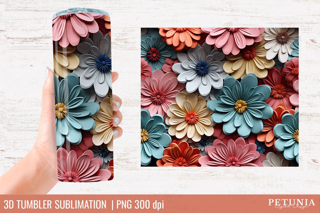 3D Flower Tumbler | 3D Sublimation Tumbler Wrap Sublimation Petunia Digital Design 
