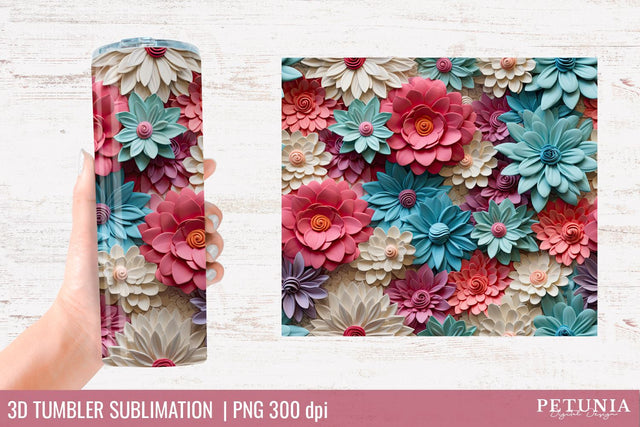 3D Flower Tumbler | 3D Sublimation Tumbler Wrap Sublimation Petunia Digital Design 