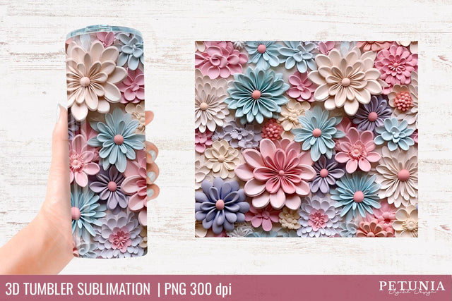 3D Flower Tumbler | 3D Sublimation Tumbler Wrap Sublimation Petunia Digital Design 