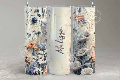 3D Flower Tumbler, Add Your Own Name Tumbler, 20 oz Skinny Tumbler Sublimation, Spring Tumbler, Wedding Tumbler Wrap, Mural Art, Digital Sublimation Syre Digital Creations 