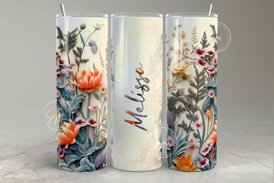 3D Flower Tumbler, Add Your Own Name Tumbler, 20 oz Skinny Tumbler Sublimation, Spring Tumbler, Wedding Tumbler Wrap, Mural Art, Digital Sublimation Syre Digital Creations 
