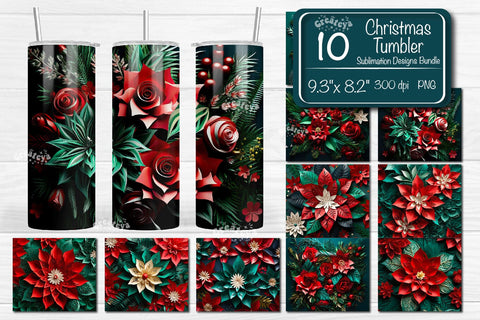 3d Flower tumbler Christmas Bundle 3D Tumbler wrap png 20 Oz sublimation design Xmas Tumbler Sublimation Createya Design 
