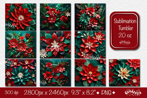 3d Flower tumbler Christmas Bundle 3D Tumbler wrap png 20 Oz sublimation design Xmas Tumbler Sublimation Createya Design 