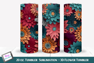 3D Flower Tumbler | Colorful Flowers | 20 oz. Skinny Tumbler Sublimation Stacy's Digital Designs 