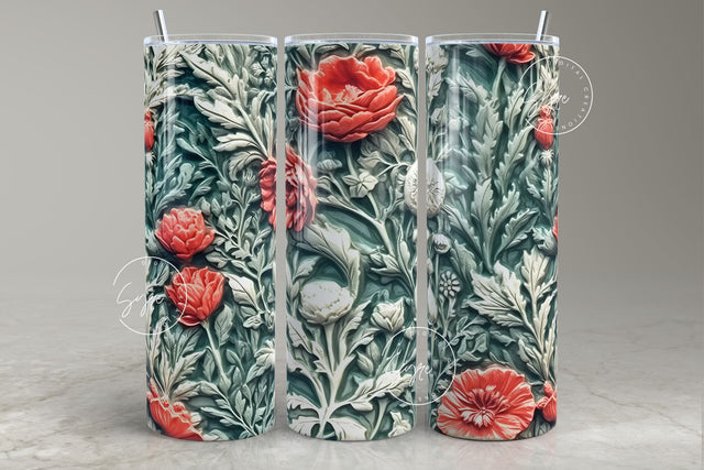 3D Flower Tumbler, Floral Tumbler Wrap, 20 oz Skinny Tumbler Sublimation, Spring Tumbler, Wedding Tumbler Wrap, Mural Art, Digital Download Sublimation Syre Digital Creations 