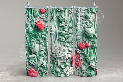 3D Flower Tumbler, Green Floral Tumbler, 20 oz Skinny Tumbler Sublimation, Spring Tumbler, Wedding Tumbler Wrap, Mural Art, Digital Download Sublimation Syre Digital Creations 
