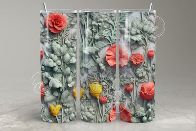 3D Flower Tumbler, Green Floral Tumbler, 20 oz Skinny Tumbler Sublimation, Spring Tumbler, Wedding Tumbler Wrap, Mural Art, Digital Download Sublimation Syre Digital Creations 