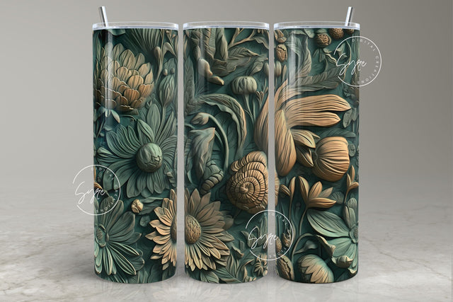 3D Flower Tumbler, Green Floral Tumbler, 20oz Skinny Tumbler Sublimation, Spring Tumbler, Wedding Tumbler Wrap, Mural Art, Digital Download Sublimation Syre Digital Creations 