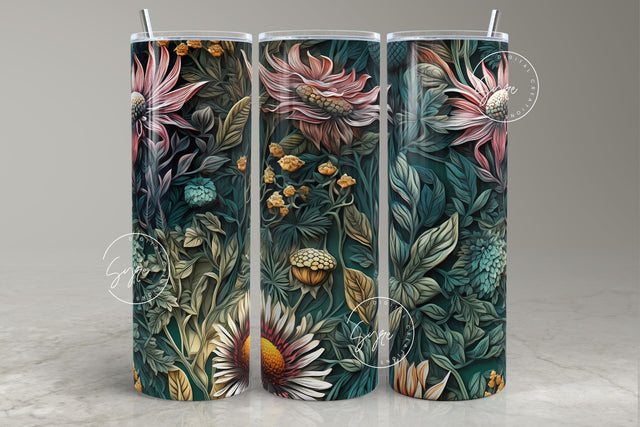 3D Flower Tumbler, Green Floral Tumbler, 20oz Skinny Tumbler Sublimation, Spring Tumbler, Wedding Tumbler Wrap, Mural Art, Digital Download Sublimation Syre Digital Creations 