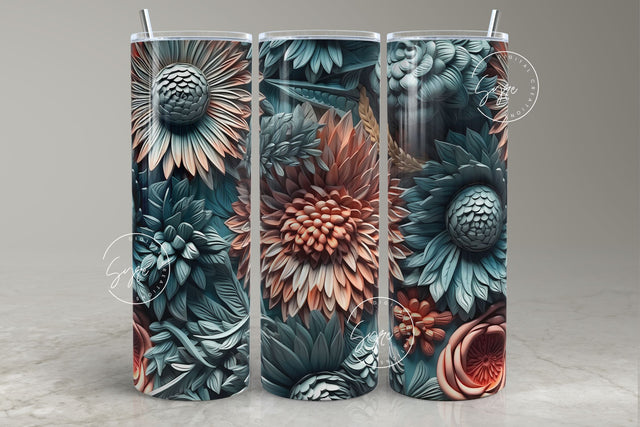 3D Flower Tumbler, Green Floral Tumbler, 20oz Skinny Tumbler Sublimation, Spring Tumbler, Wedding Tumbler Wrap, Mural Art, Digital Download Sublimation Syre Digital Creations 